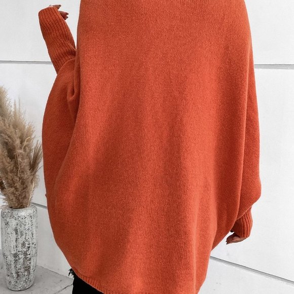 Burnt Orange Boho Womens Waterfall Collar Batwing Sleeve Cardigan - Picture 2 of 5